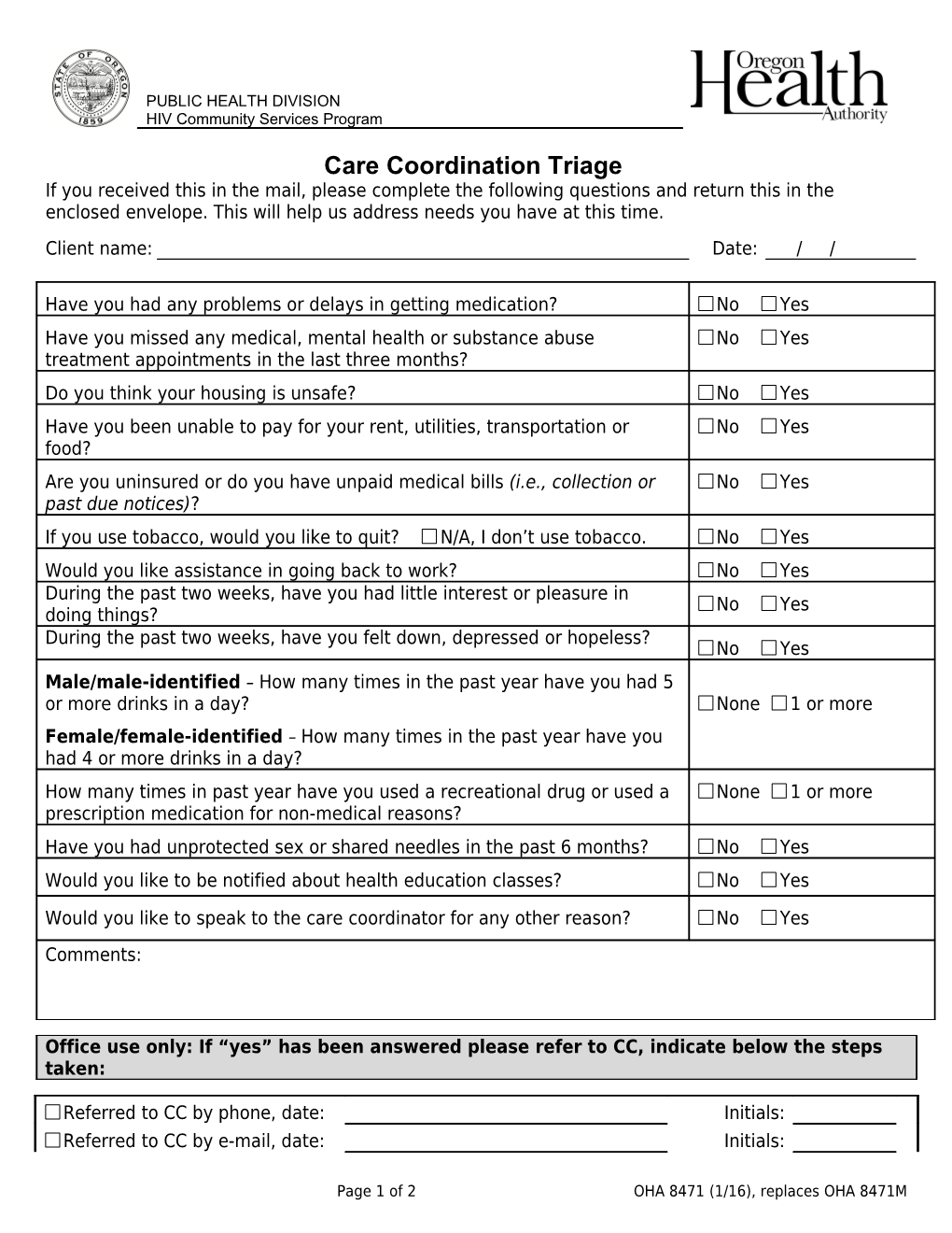 Care Coordination Low Acuity Client Triage Tool