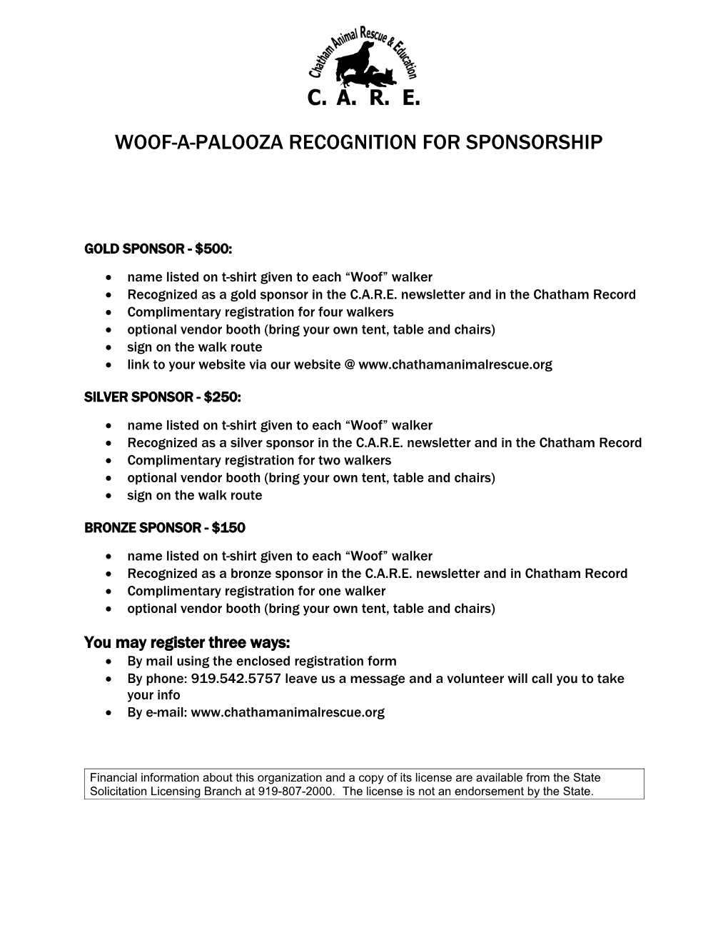 Woof-A-Palooza Recognition for Sponsorship