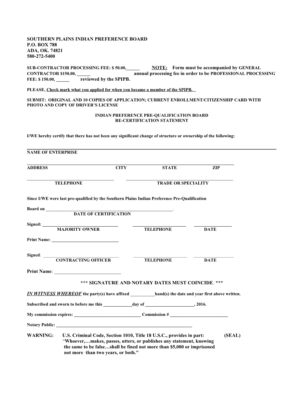 Southern Plains Indian Preference Board