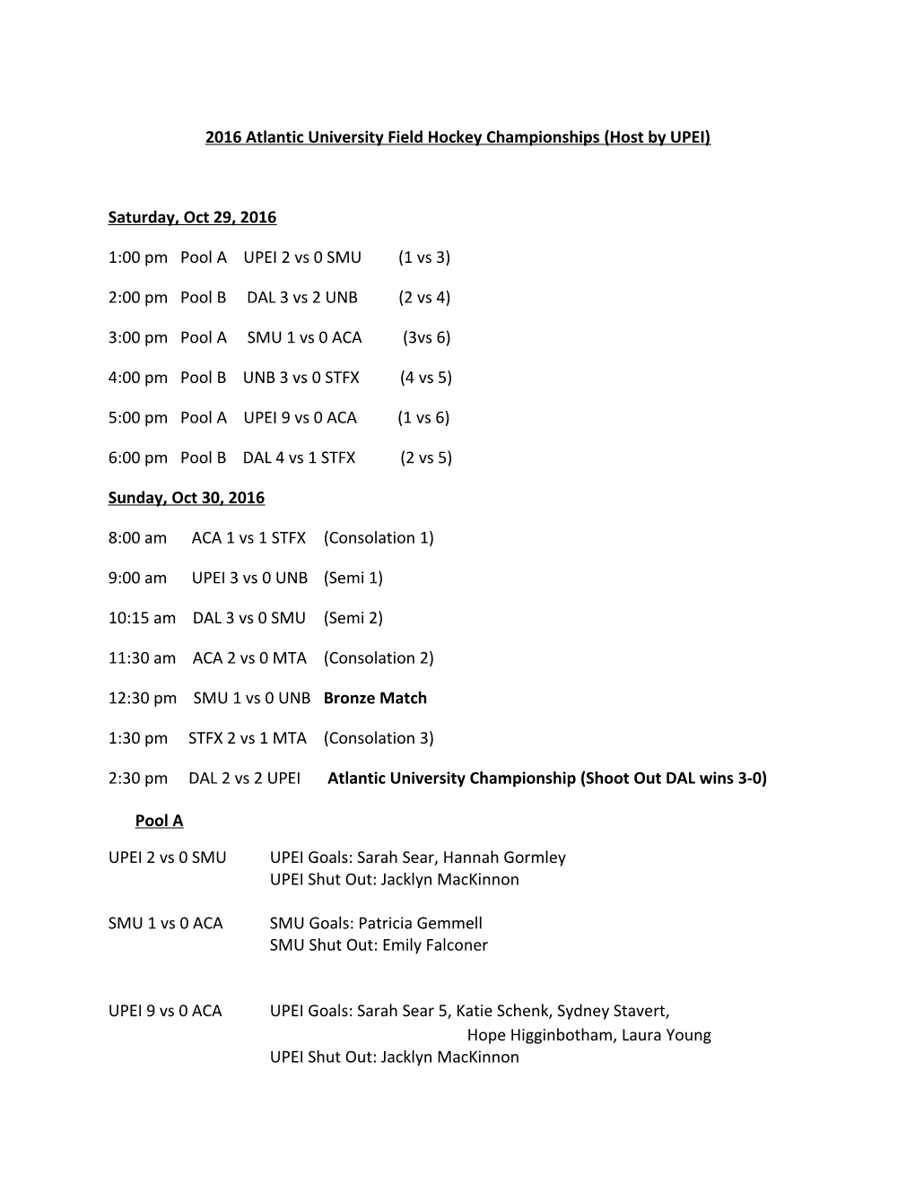 2016 Atlantic University Field Hockey Championships (Host by UPEI)