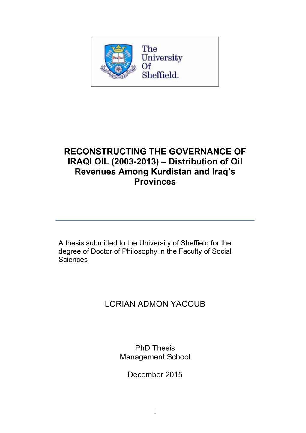 Reconstructing the Governance of Iraqi Oil (2003-2012)