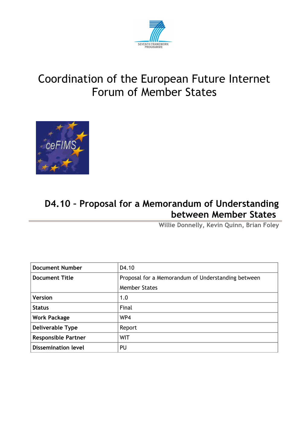 Coordination of the European Future Internet Forum of Member States