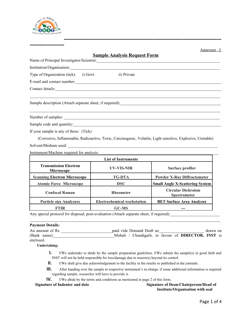 Sample Analysis Request Form