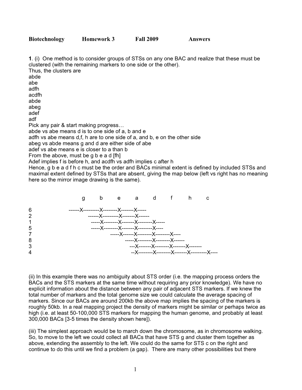 Biotechnology Homework 3 Fall 2009 Answers