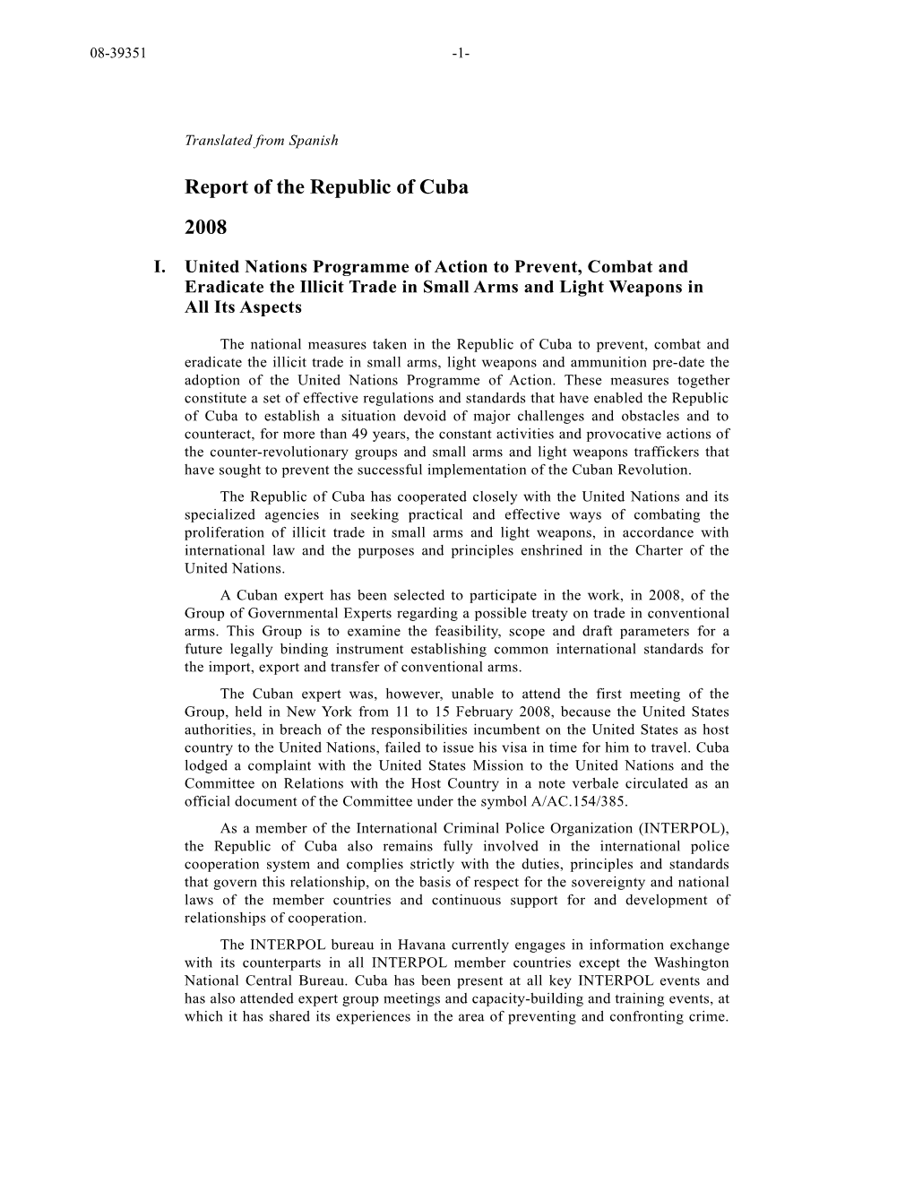 Report of the Republic of Cuba