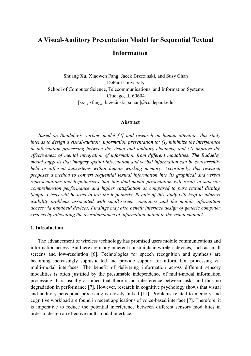 A Visual-Auditory Presentation Model for Sequential Textual Information