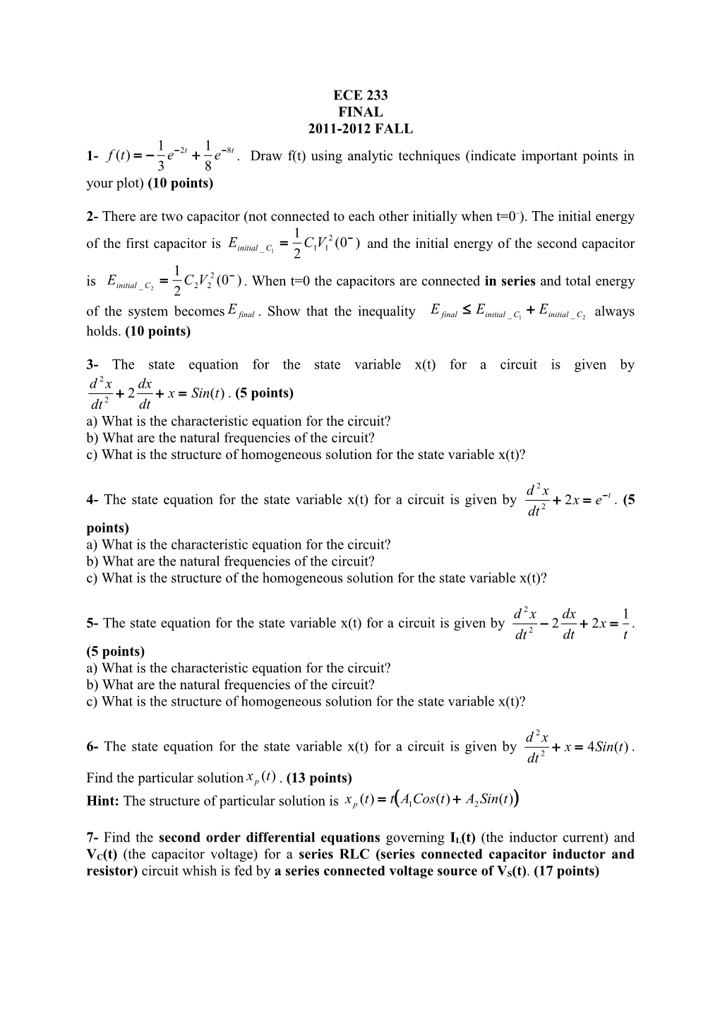 A) What Is the Characteristic Equation for the Circuit?