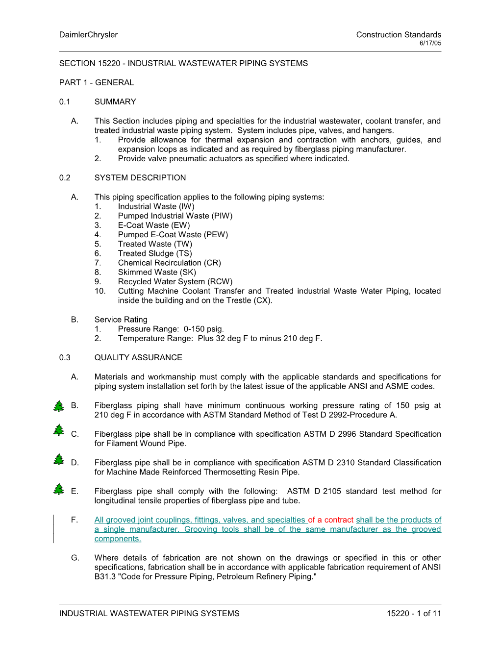 Section 15220 - Industrial Wastewater Piping Systems