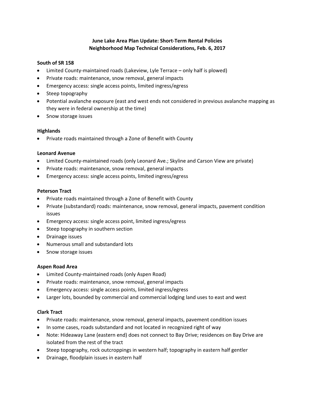 June Lake Area Plan Update: Short-Term Rental Policies