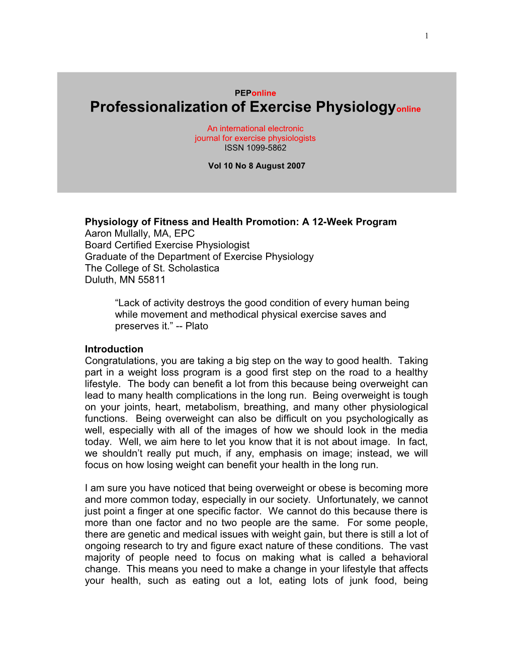 Physiology of Fitness and Health Promotion: a 12-Week Program
