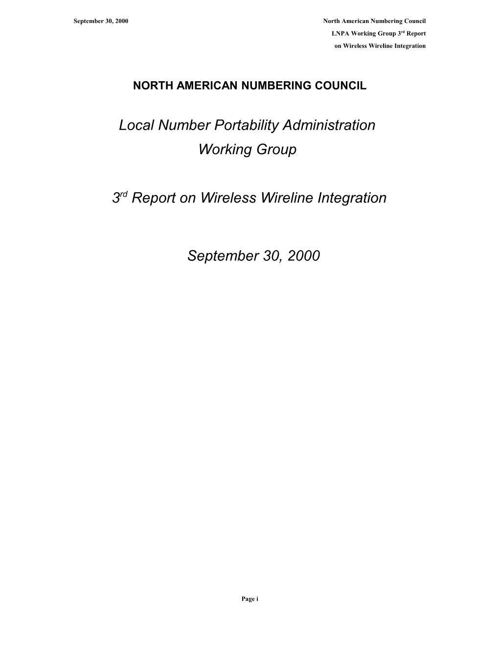 September 30, 2000 North American Numbering Council