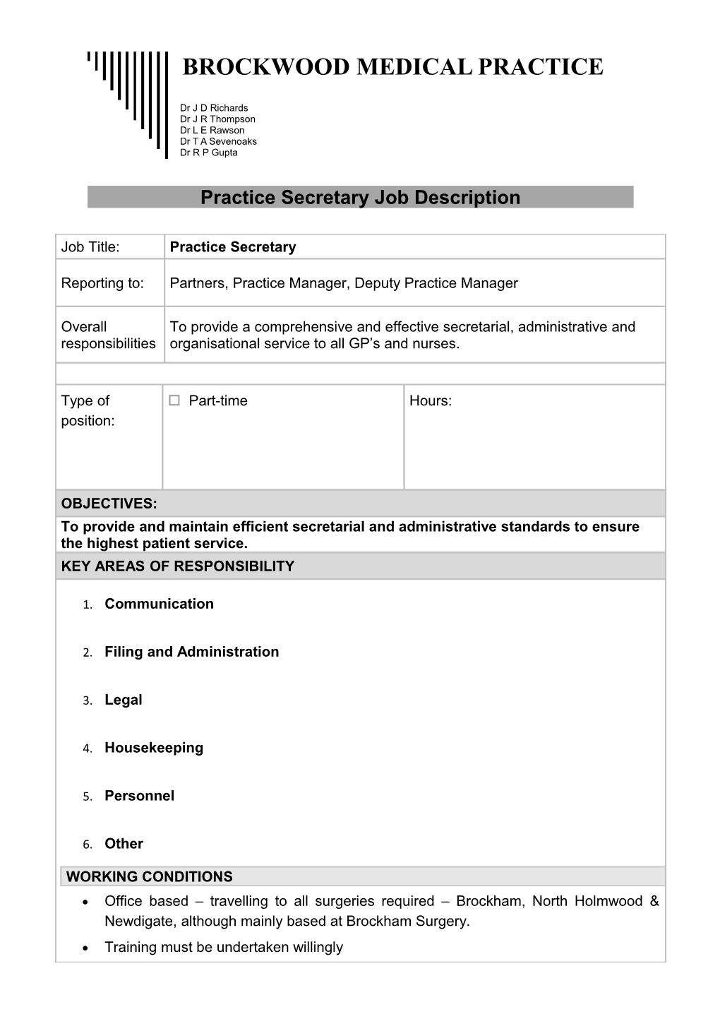 Practice Secretaryjob Description