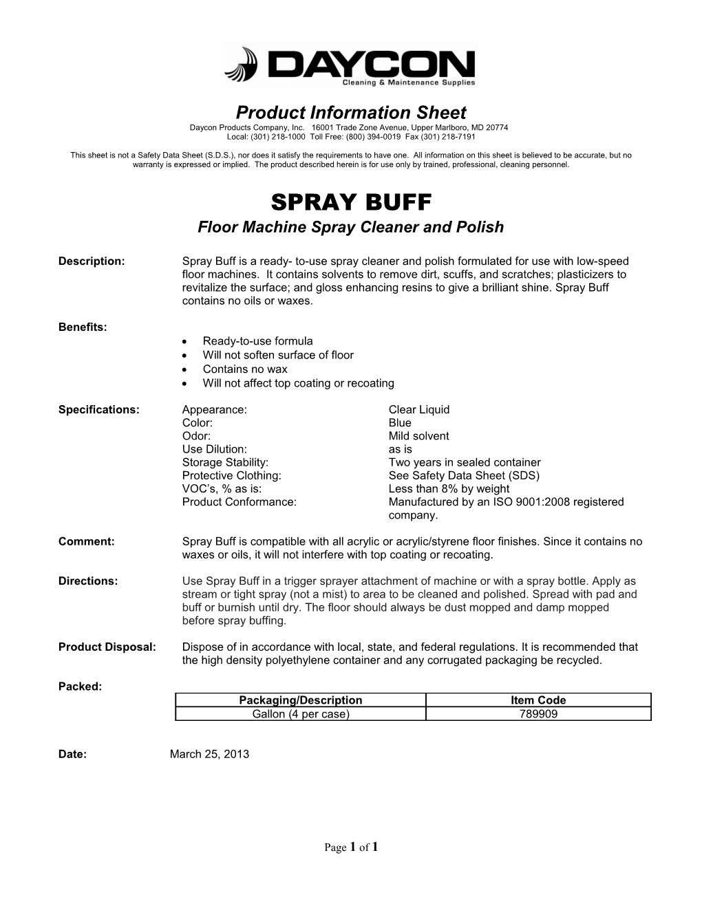 Product Information Sheet