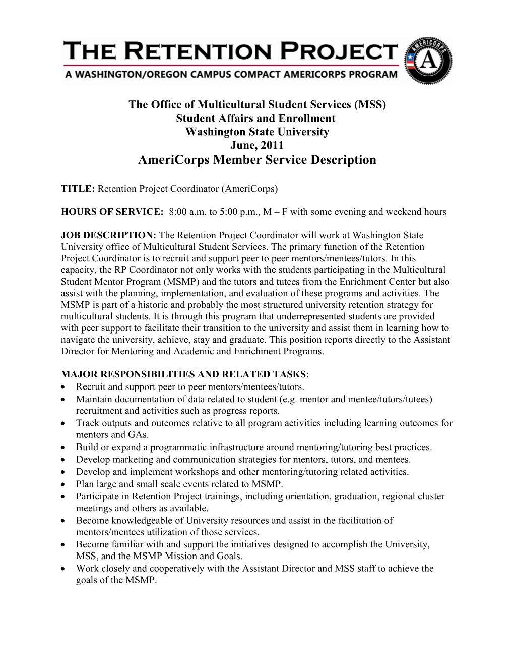 Americorps Member Service Description Full-Time