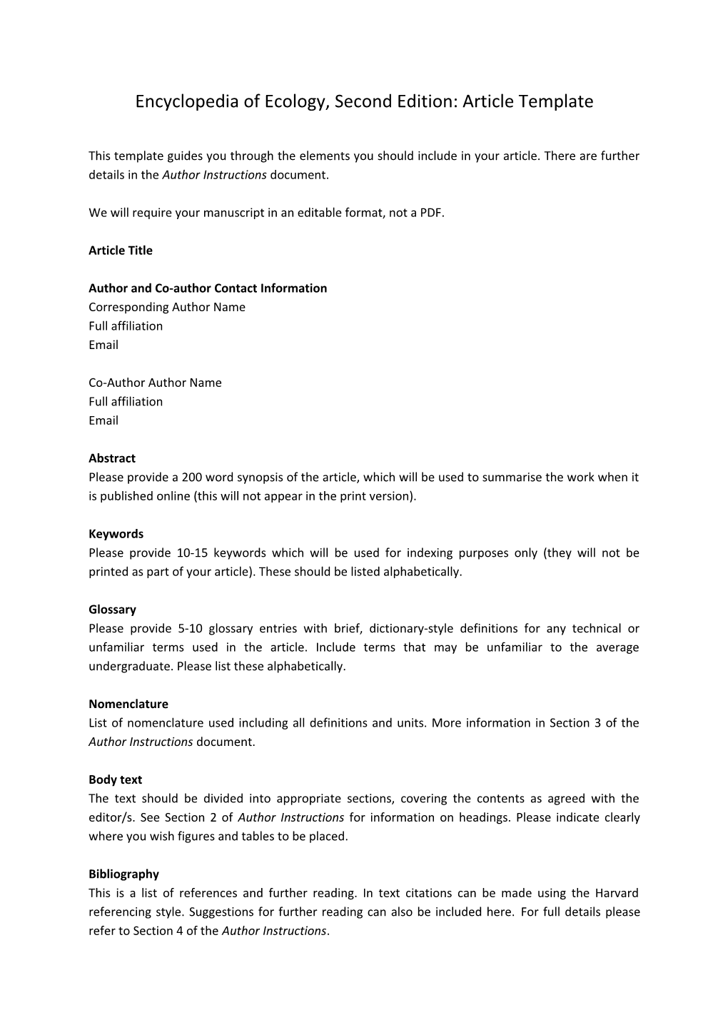 Encyclopedia of Ecology, Second Edition: Article Template