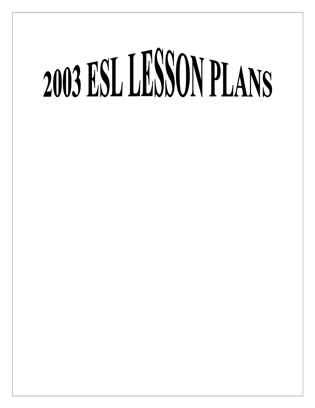 2003 Esl Lesson Plans