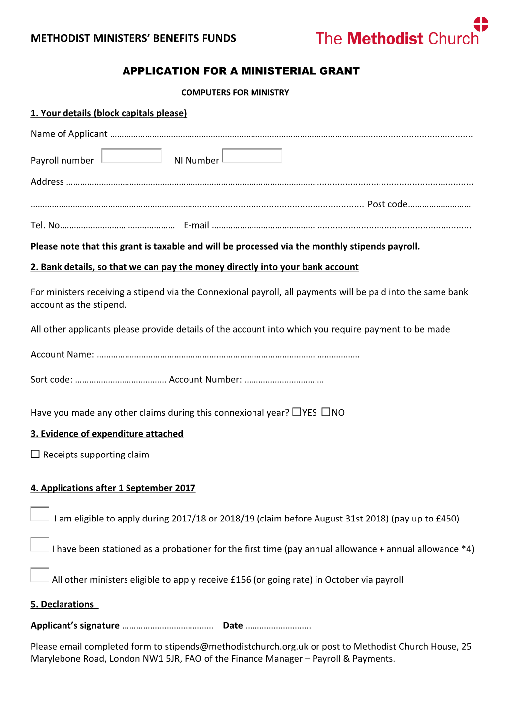 Application for a Ministerial Grant