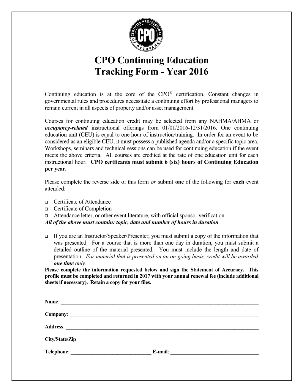 CPO Continuing Education