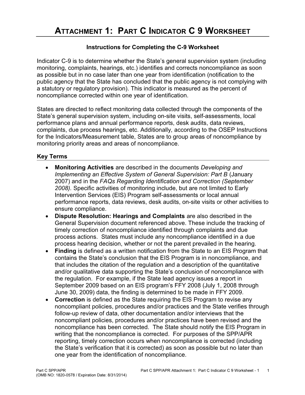 Attachment 1: Part C Indicator C 9 Worksheet (MS Word)