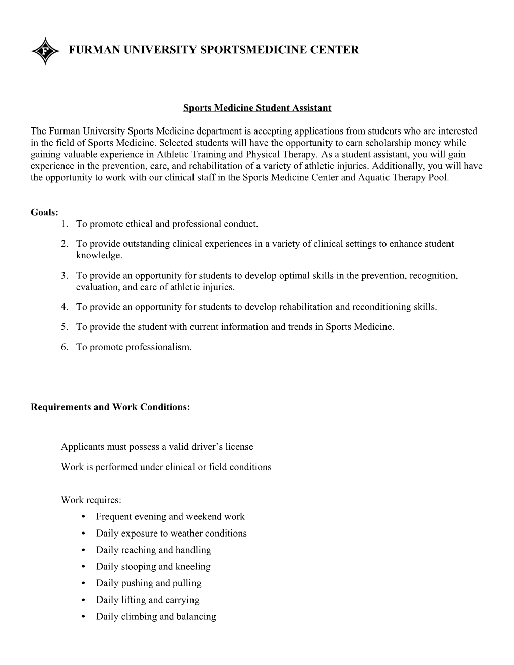 Sports Medicine Student Assistant