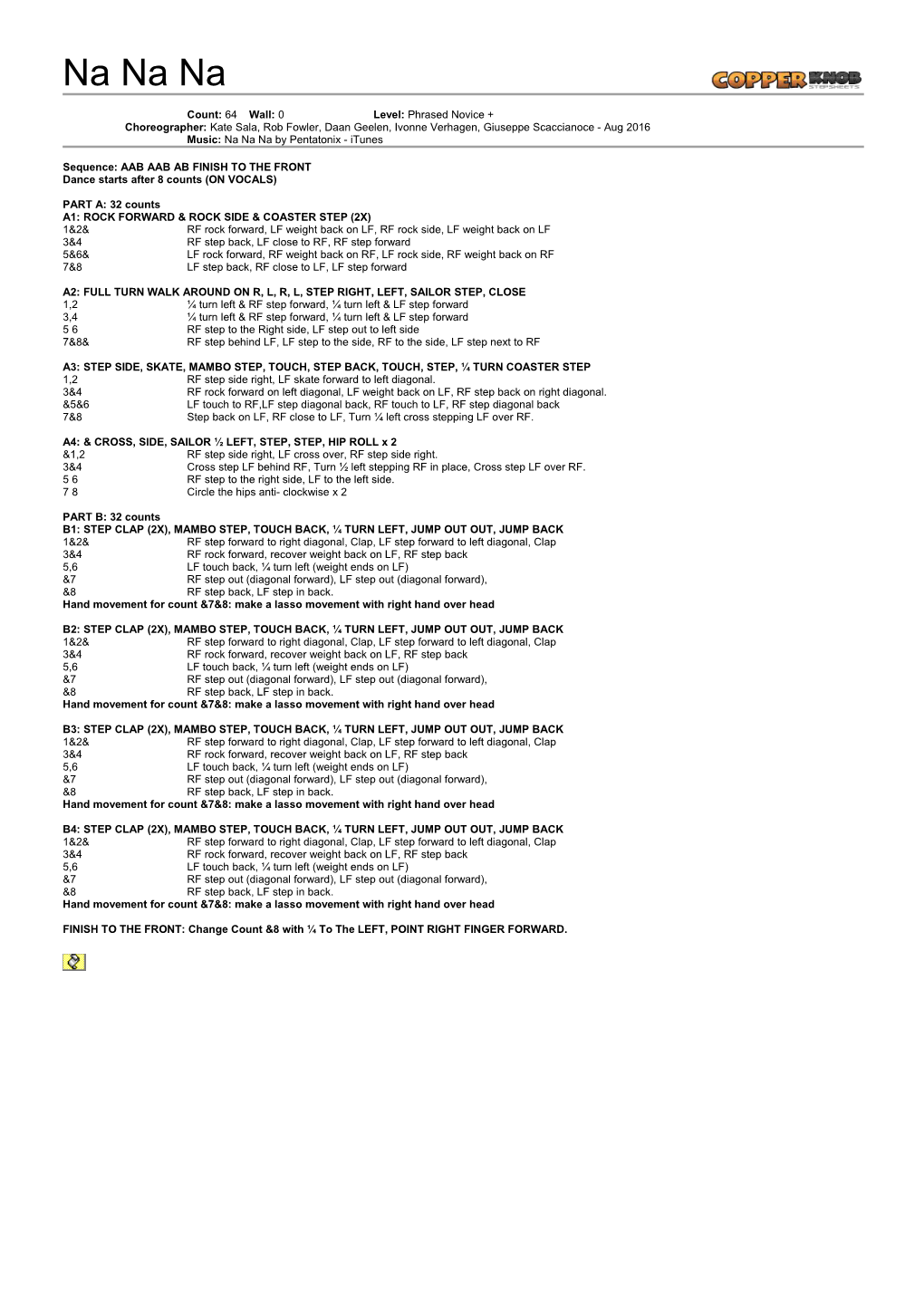 Copperknob - Linedance Stepsheets - Na Na Na