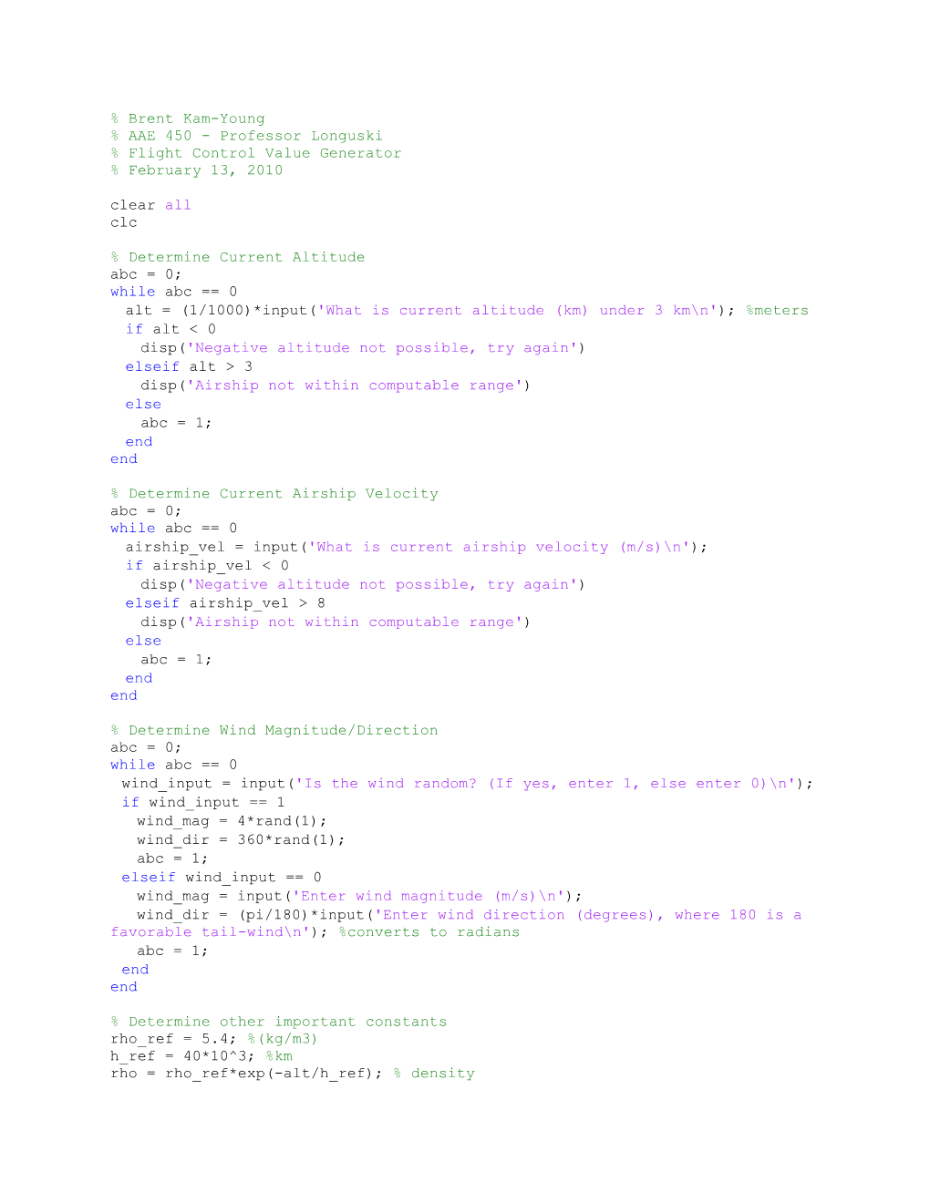 % Flight Control Value Generator