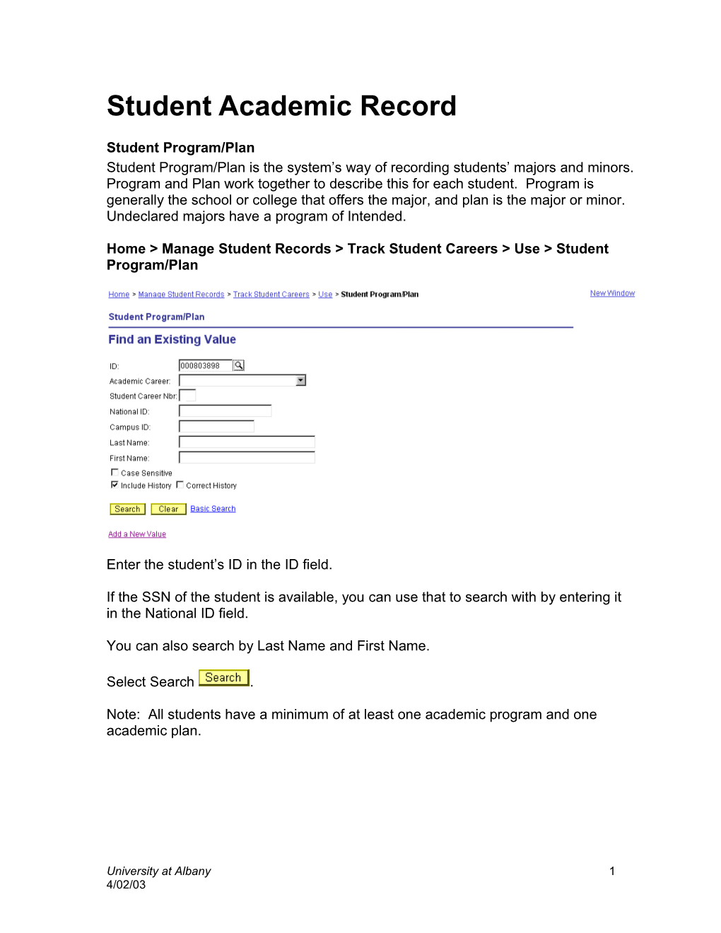 Student Academic Record