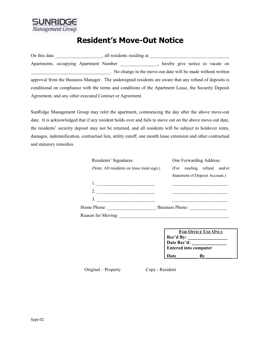 Resident S Move-Out Notice