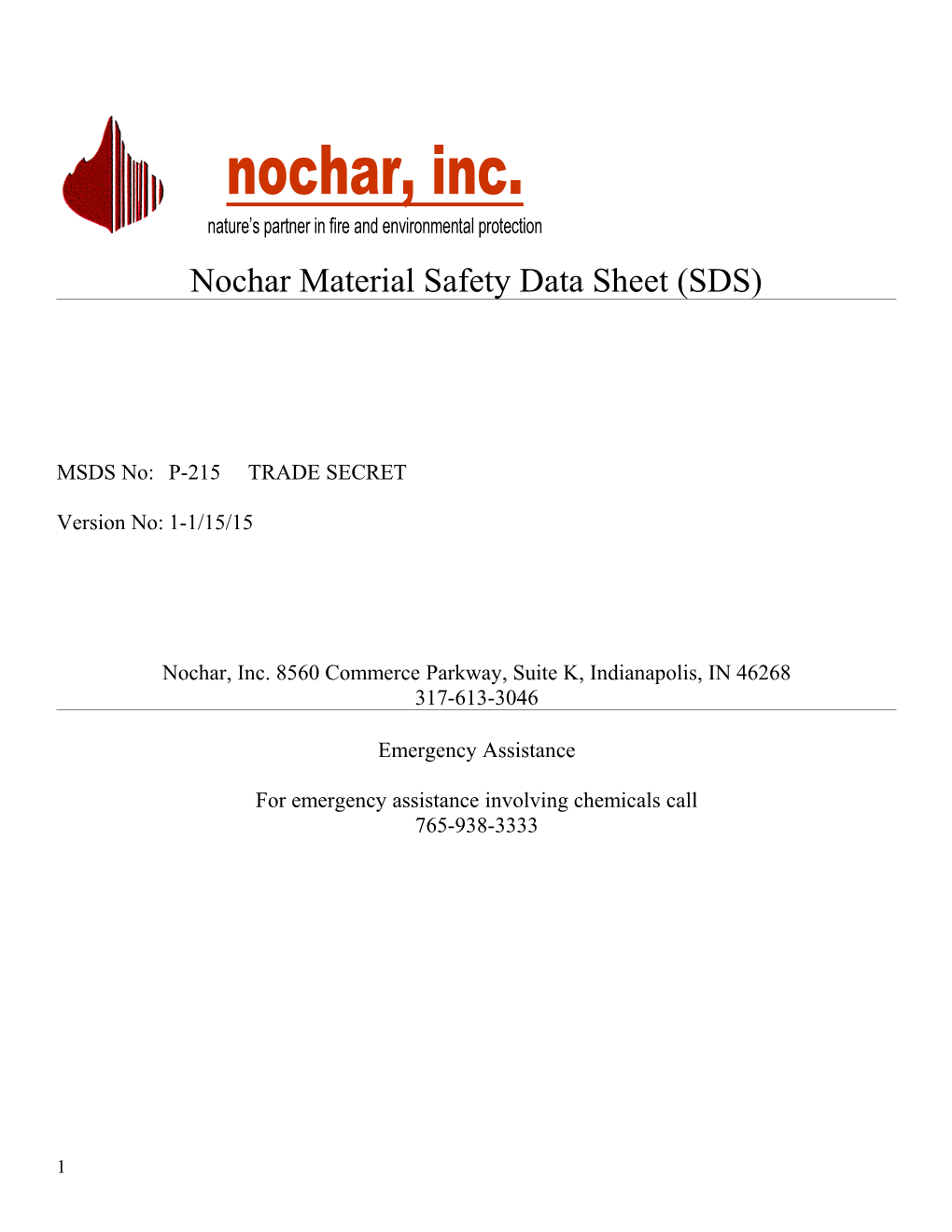 Nochar Material Safety Data Sheet (SDS)