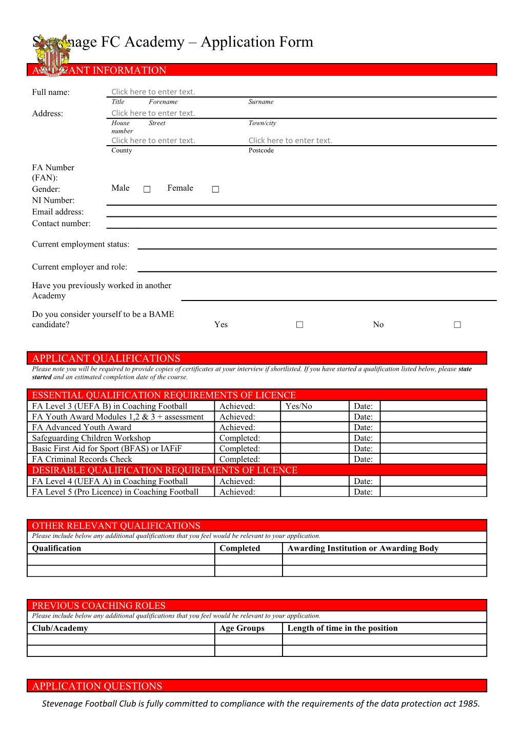 Upon Completion of This Application Form Please Email To