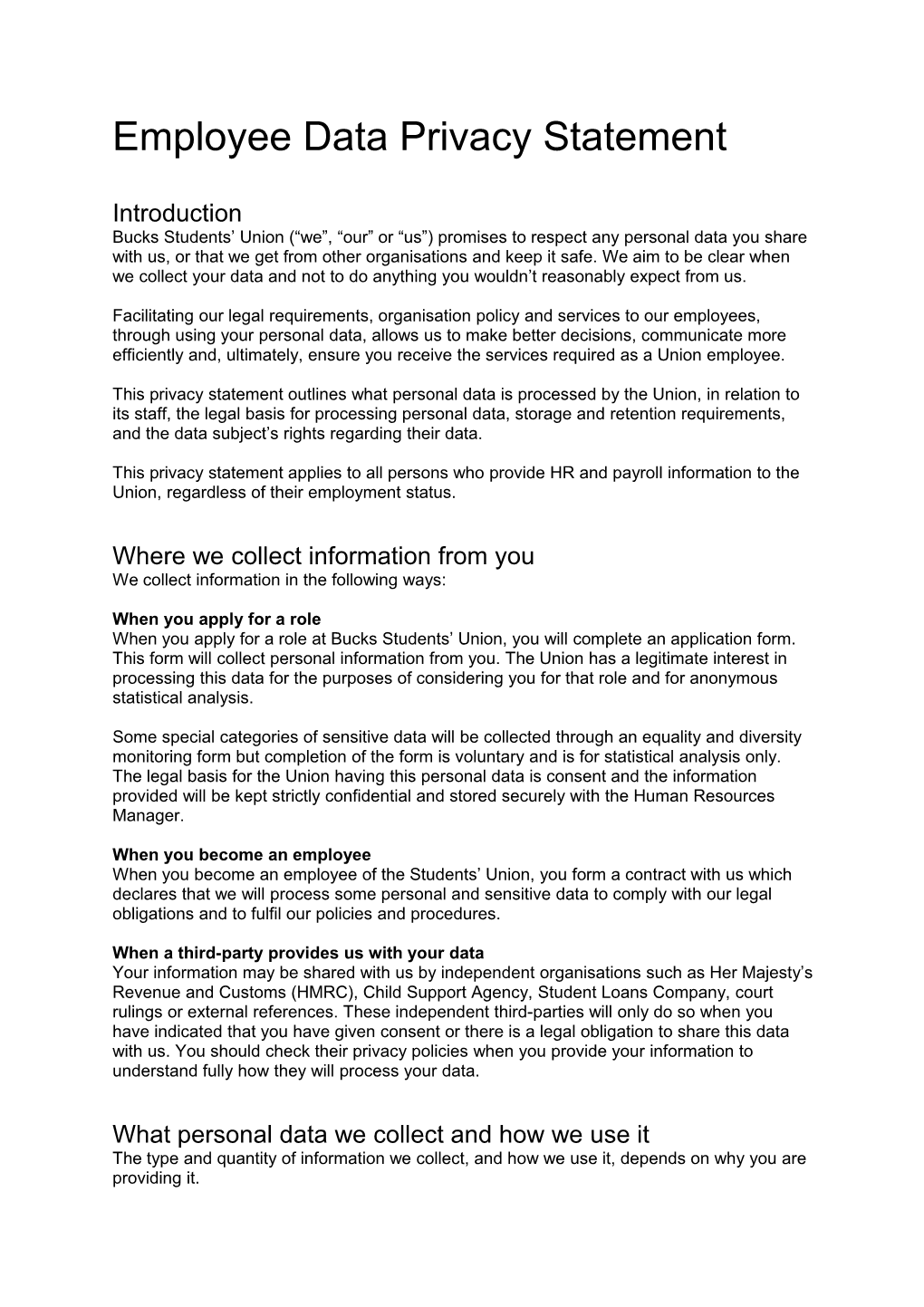 Employee Data Privacy Statement