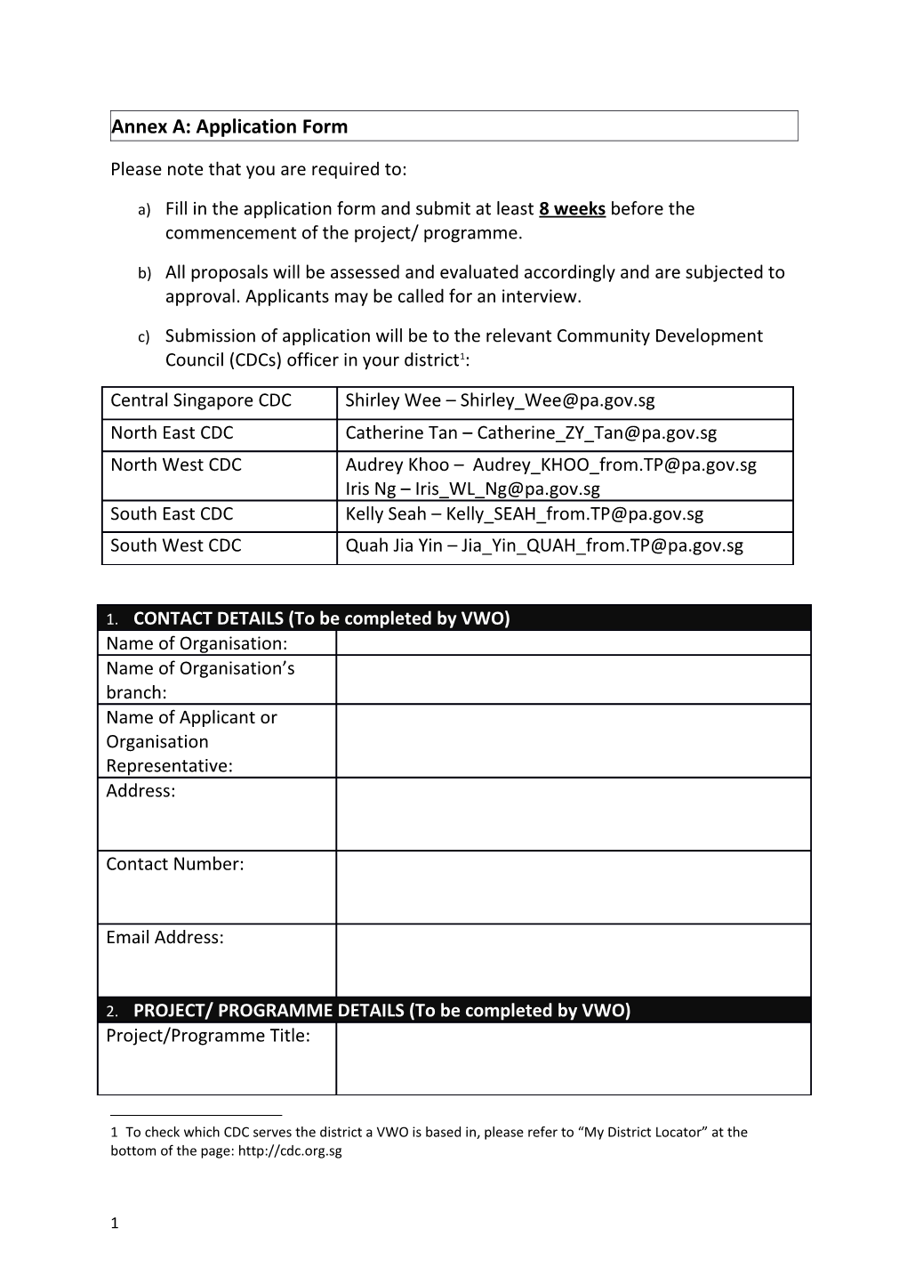 Annex A: Application Form