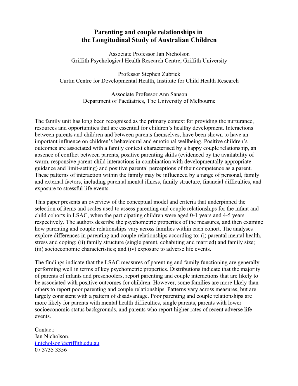 Abstract for ACSPRI Conference, December 2006