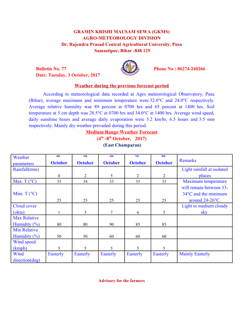 Agro-Meteorological Advisory Services