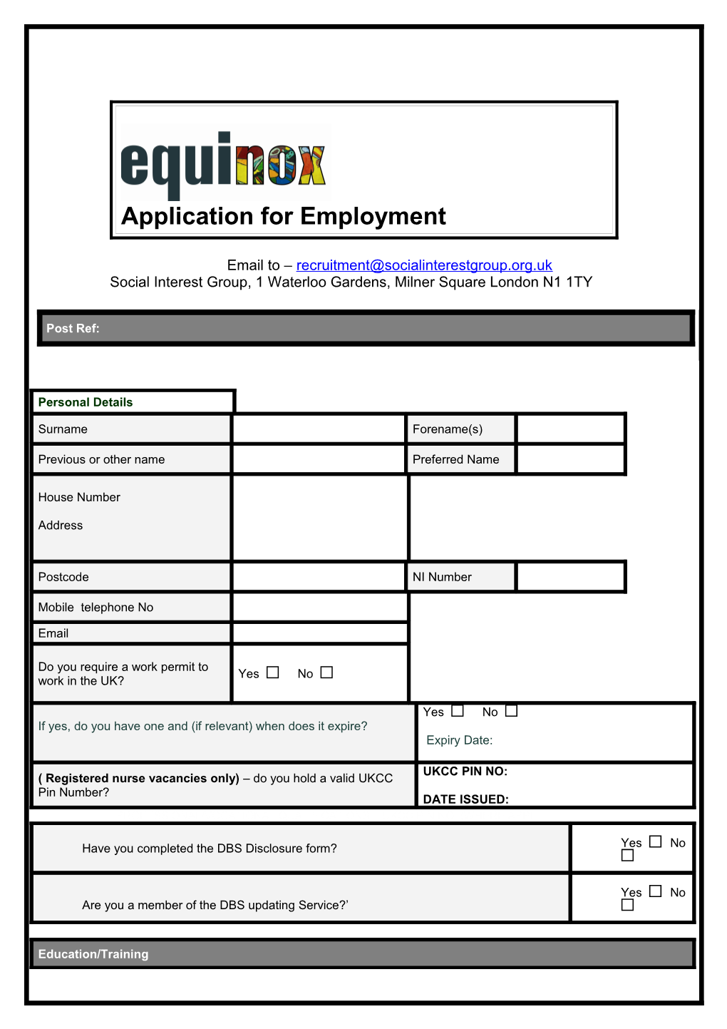 MS Word Job Application Form