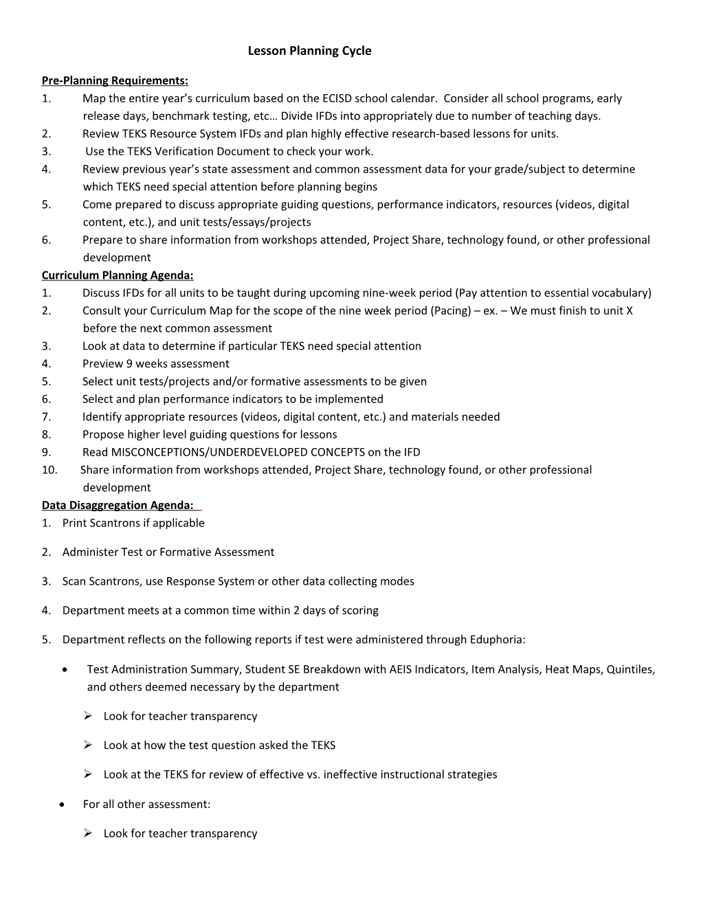 Lesson Planning Cycle