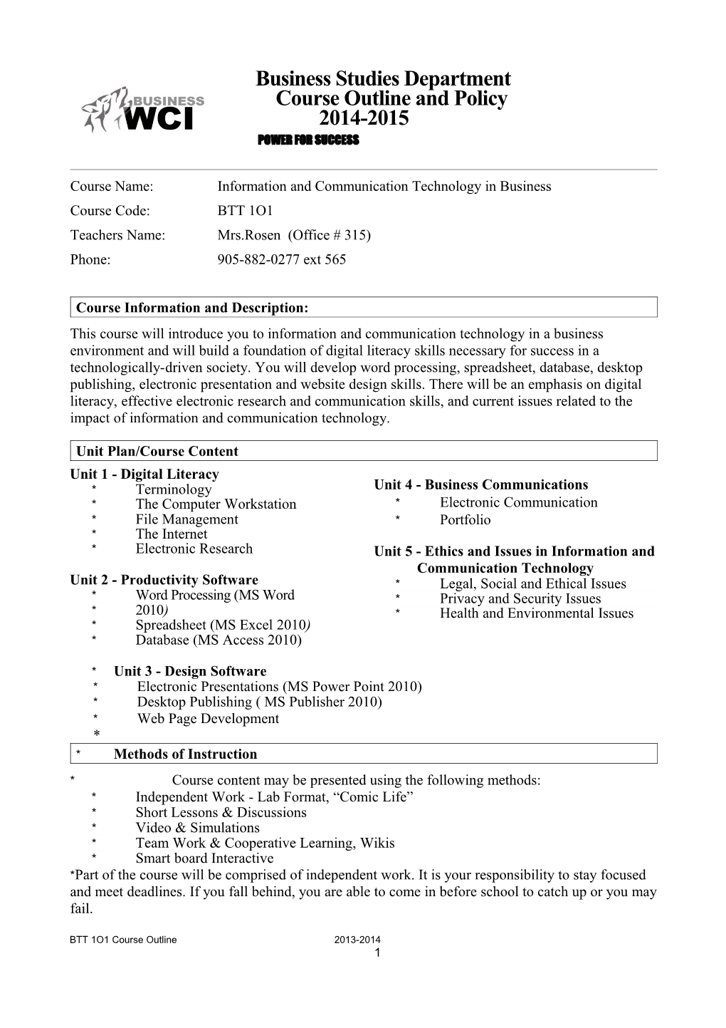 Course Outline and Policy