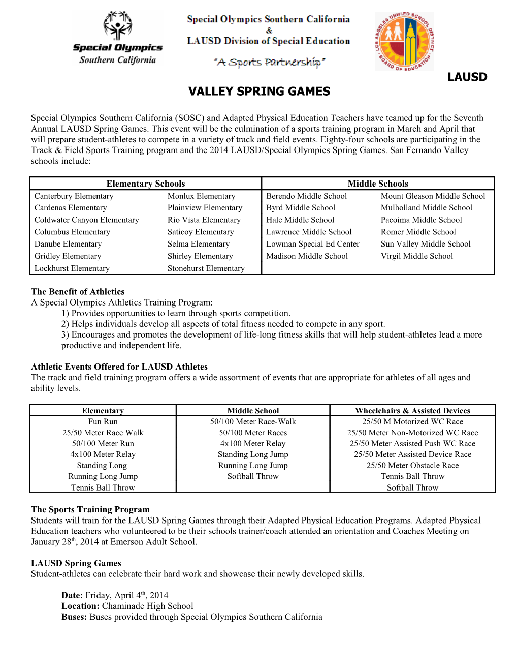 Lausd Valley Spring Games