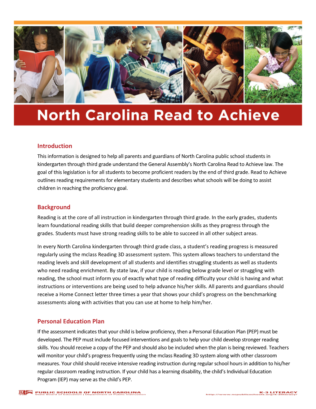 This Information Is Designed to Help All Parents and Guardians of North Carolina Public