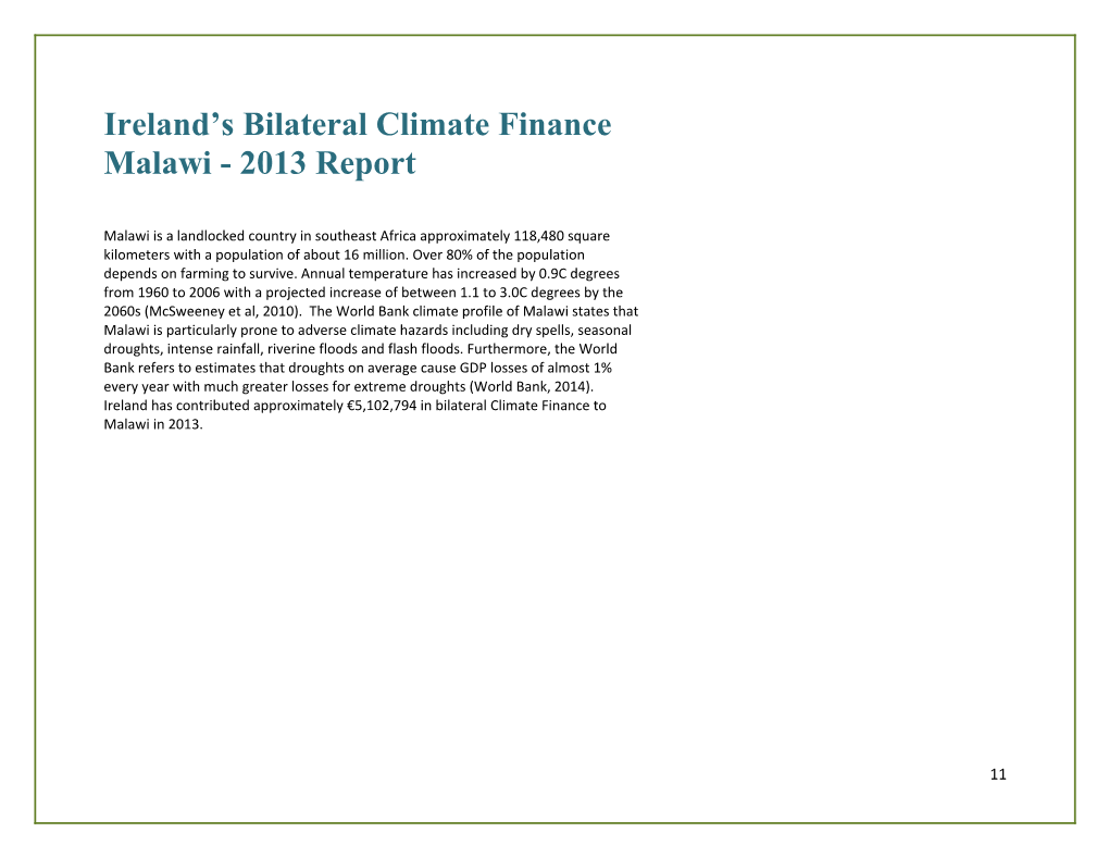 Ireland S Bilateral Climate Finance Malawi - 2013 Report