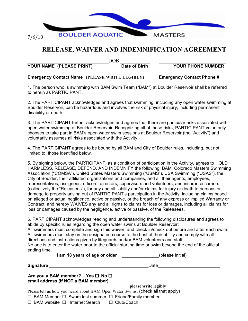 Release, Waiver and Indemnification Agreement