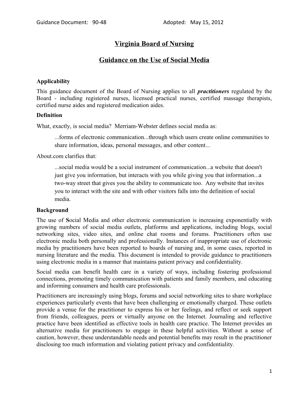 Guidance on the Use of Social Media