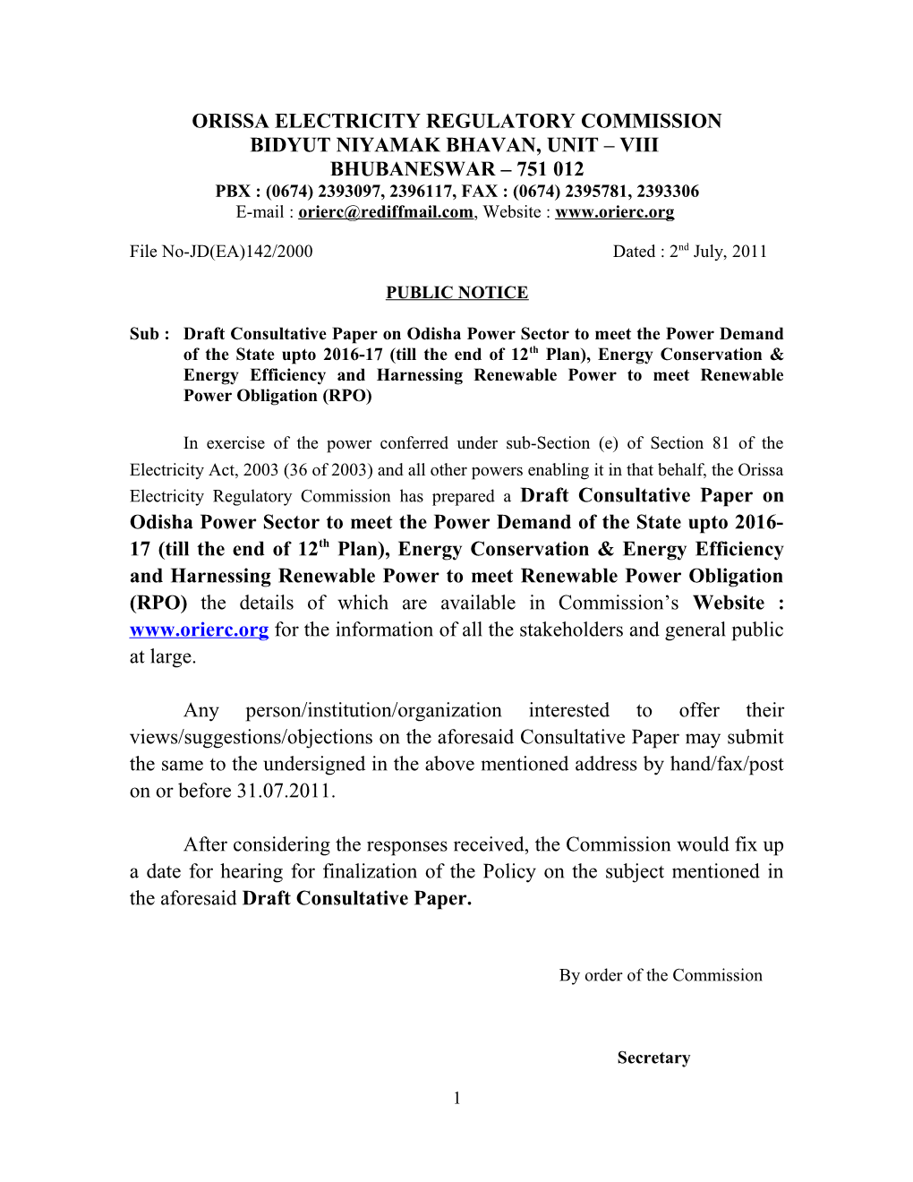 Orissa Electricity Regulatory Commission