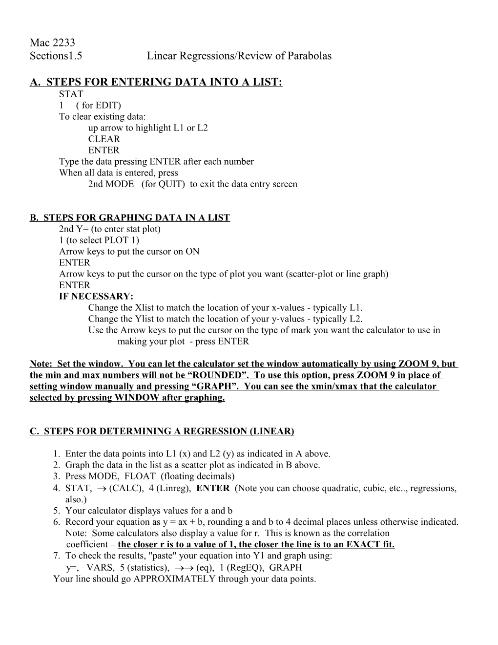 Steps for Entering Data Into a List