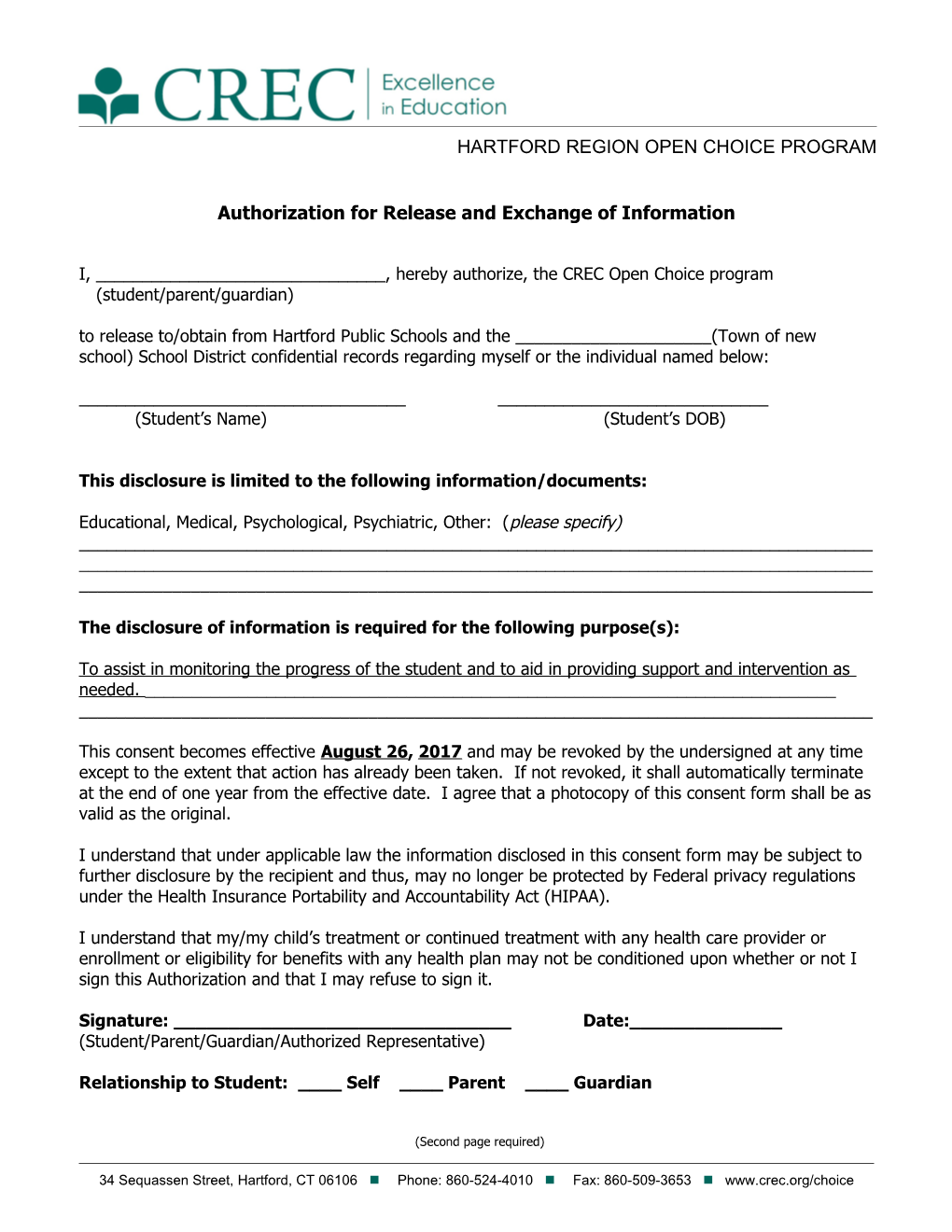 Authorization for Release and Exchange of Information