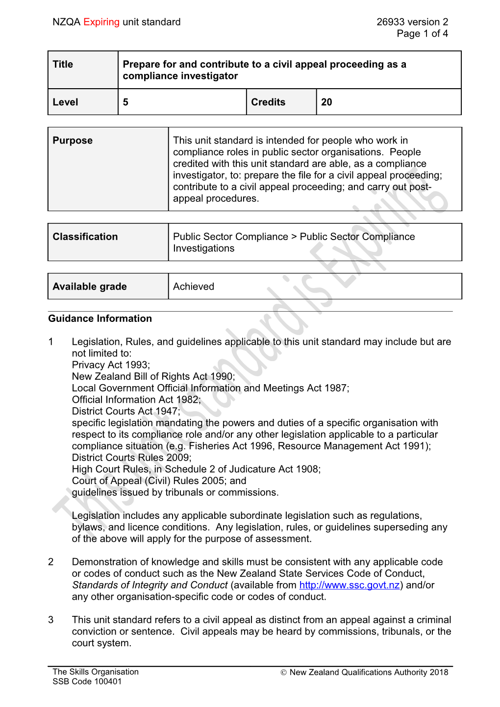 26933 Prepare for and Contribute to a Civil Appeal Proceeding As a Compliance Investigator