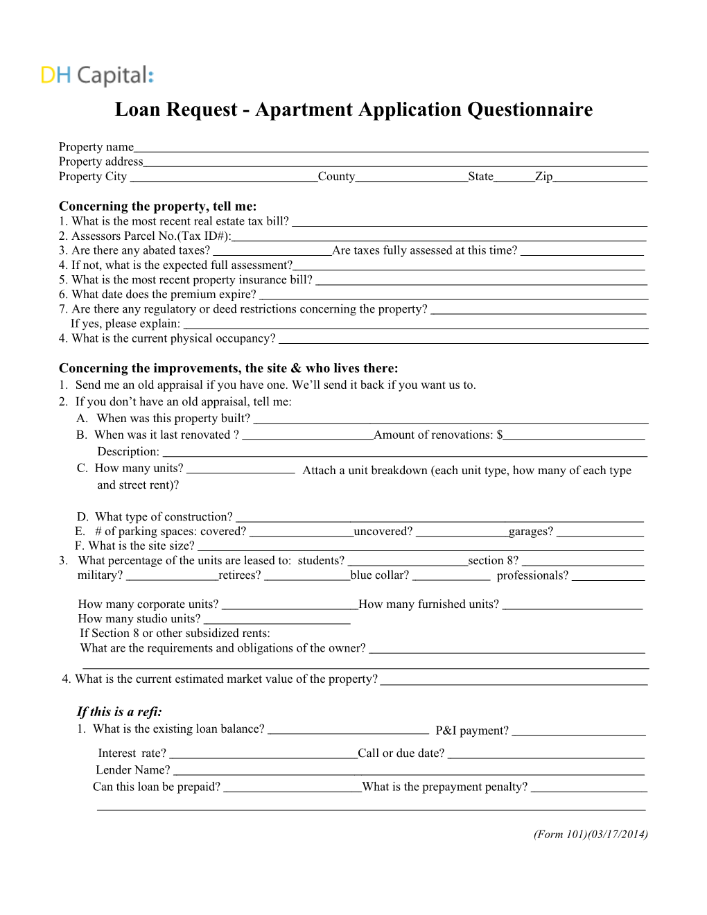 Loan Request - Apartment Application Questionnaire s1