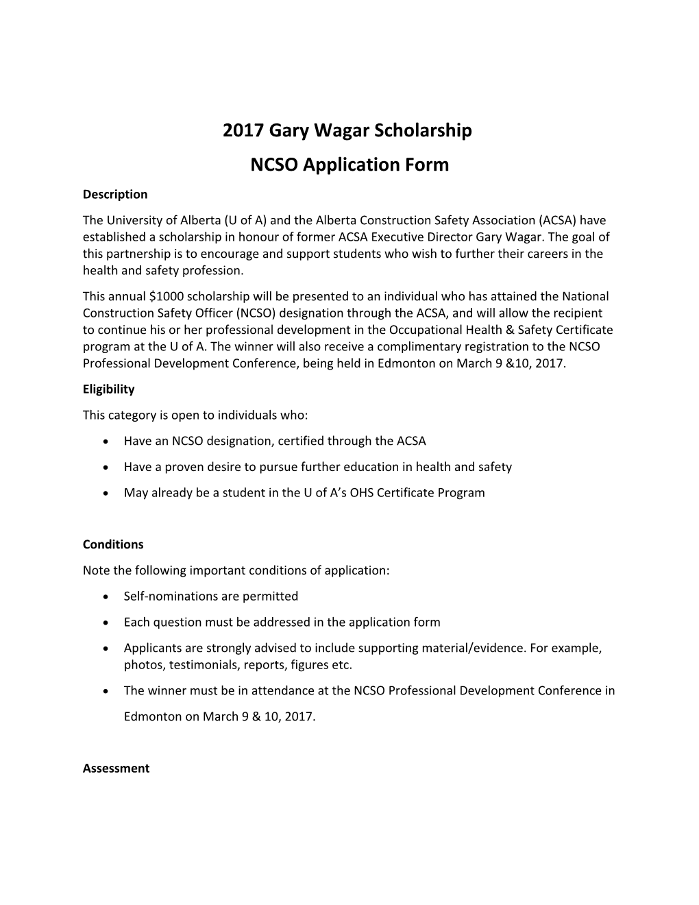 2017 Gary Wagar Scholarship