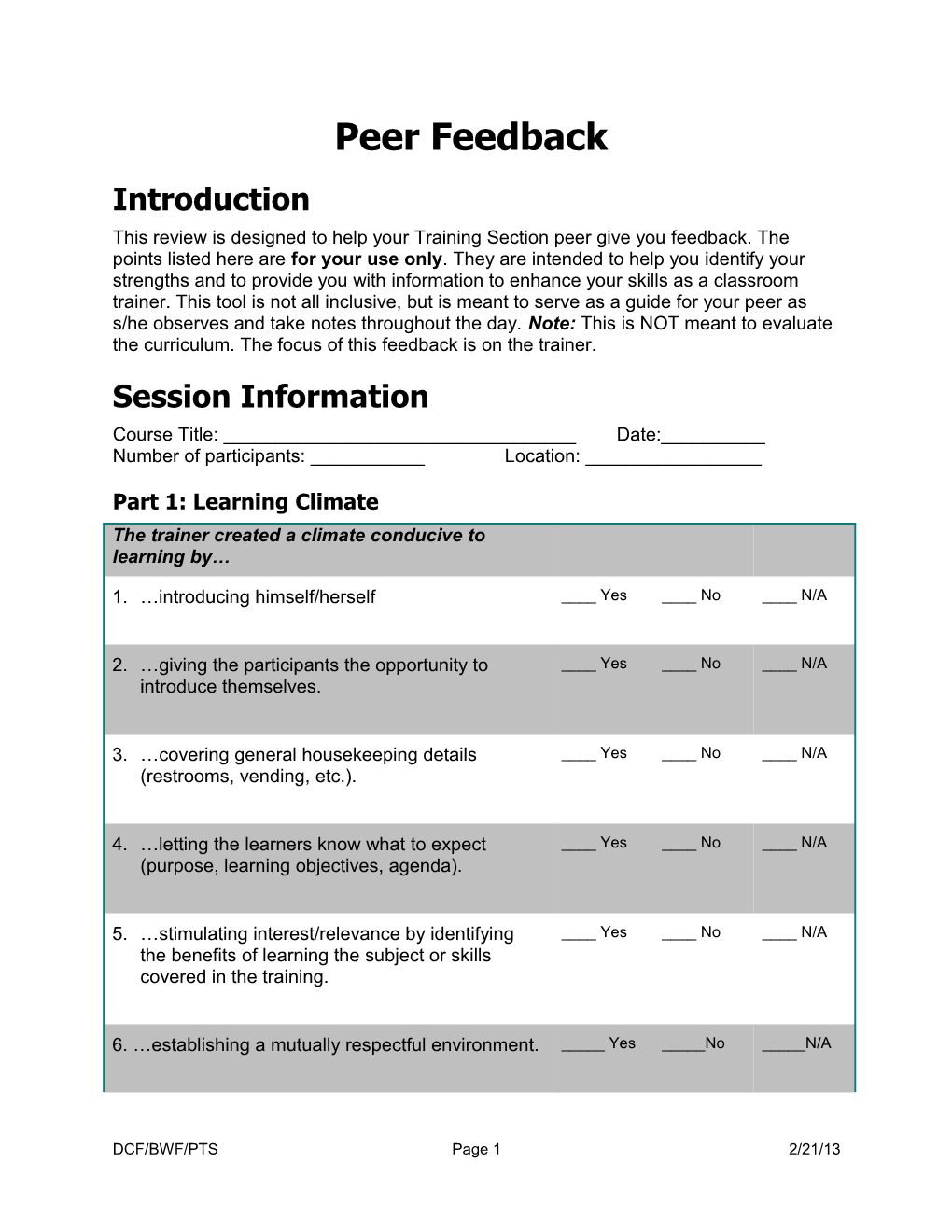 Peer Feedback Template