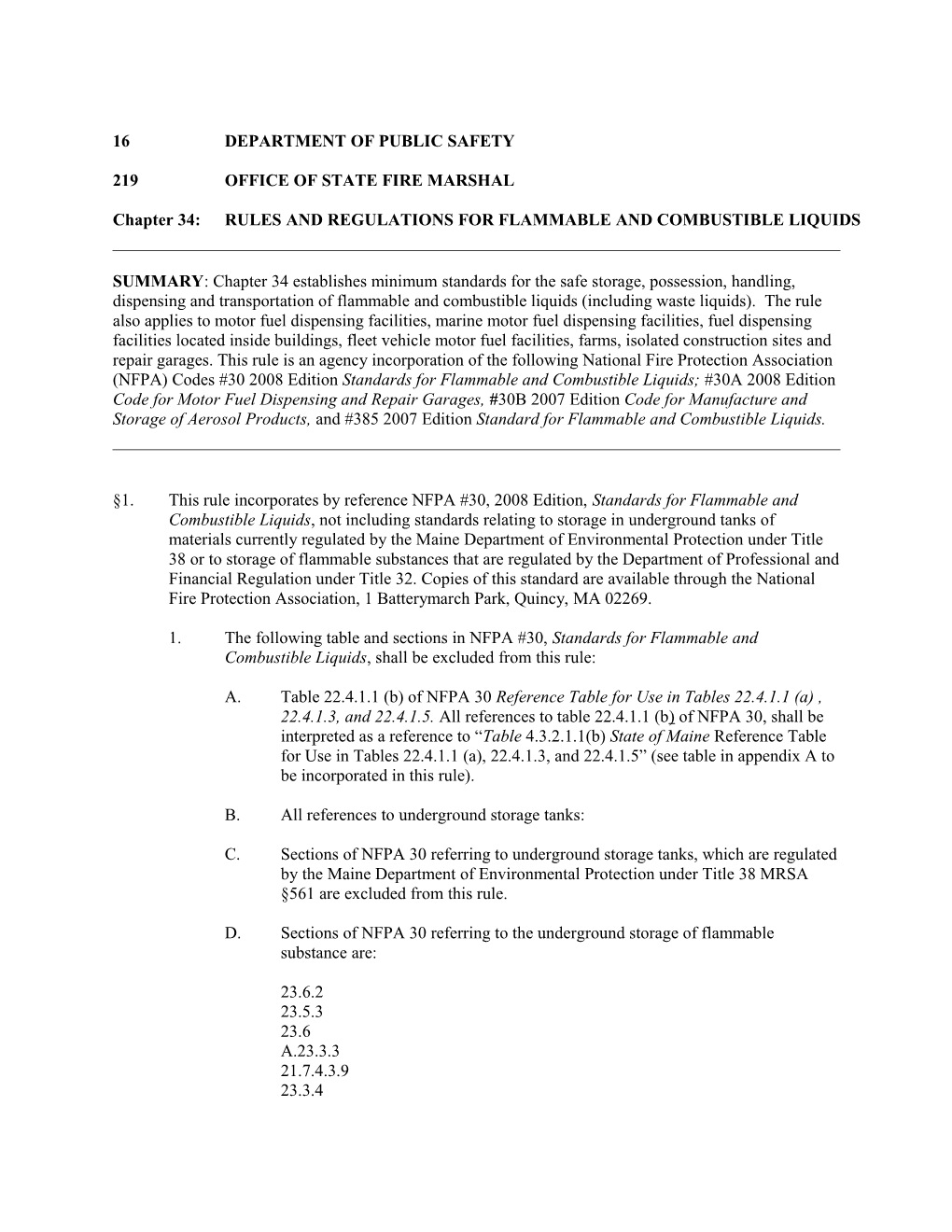 Chapter 34: RULES and REGULATIONS for FLAMMABLE and COMBUSTIBLE LIQUIDS